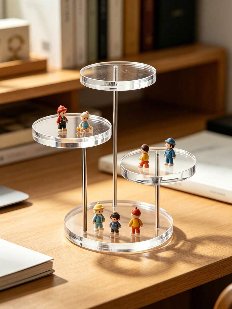 Round Acrylic Product Display Stand, 3-Tier Jewelry Display Rack, Suitable For Displaying Rings, Watches, Mini Manual Multi-Layer Trapezoidal Tray, Jewelry And Perfume Storage, As Well As Desserts And Candies. - Multicolor - View 1