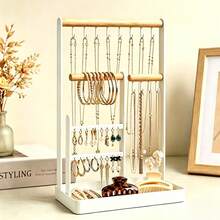 4 Tier Jewelry Organizer, Metal Jewelry  Holder Stand With 18 Holes For Earrings, 12 Hooks For Necklaces & Bracelets, Space Saving Display Rack - 白色 - 查看 8