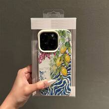 Funda para teléfono: Elegante diseño con estampado de ondas de agua y flores de limón, adecuada para  16 Pro Max,  16 Pro Max/14/16 Plus/15/13 Pro/12/11, funda protectora a prueba de caídas para negocios, estética de alto valor. - Blanco antiguo - Ver 3