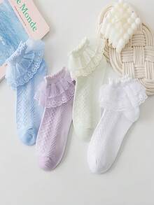 2雙女童/幼童毛絨荷葉邊及膝襪:公主派對洋裝、生日、學校及日常休閒襪 - 彩色 - 查看 7