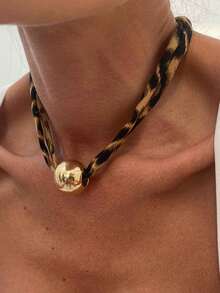 1pc Fashionable Round Ball Pendant Necklace Sexy Leopard Print Cotton Flower Heart Clavicle Women's Jewelry - Multicolor 2 - View 1