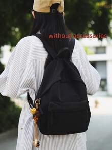 Mochila de unicolor minimalista, mochila de nylon arrugado con un solo bolsillo delantero, para escuela, uso diario, compras y salidas casuales - Multicolor - Ver 3