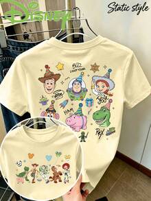 Women's Casual T-Shirt, Disney Toy Story 5 Main Character Large Portrait T-Shirt, Suitable For Everyday Casual Wear, Versatile T-Shirt - Apricot - View 2