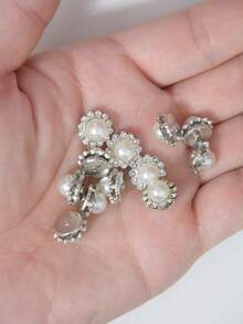 10-200pcs 12mm White Pearl Flowers, White Pearl Inlaid Center Surrounded By Small White Rhinestones, Sunflower Pattern, Shiny Button Rhinestone Flowers, DIY Handmade Accessories, Suitable For Floral Headwear And Clothing Decoration - 12mm White Pearl Flower - View 3