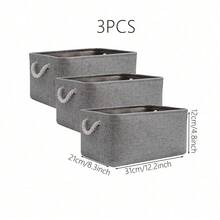 3 Sizes, 1pc Foldable Gray Desktop Storage Basket, Large Capacity With Handle, Can Be Used For Toy Storage, Dirty Clothes, Gift Baskets, Wall Hanging Baskets, Mini Velvet Baskets, Storage Organizers, Makeup Baskets, Suitable For Living Room, Bedroom, Back To School Season - Grey - View 11