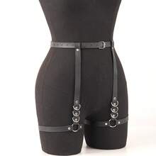 Punk Gothic Adjustable PU Leather Leg & Butt Harness Punk, Gothic, Dark Style, Leg Harness, Butt Harness, Thigh Garter, PU Leather, Adjustable, - 黑色 - 查看 9