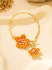 1pc Fashion White Spray Paint Flower Minimalist Elegant Personalized Women's Anklet Suitable For Vacation And Party - Orange Frangipani Latte Art - View 4