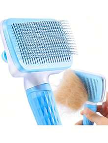 1pc Pet Massage Comb, Pet Deshedding Grooming Brush, One-Click Easy Removal Of Loose Undercoat For Dogs And Cats - Blue - View 2