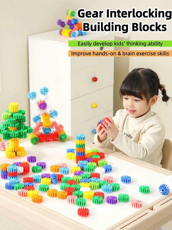 Baby Enlightenment Creative DIY Gear Assembly Building Block Toy Set, Children's Early Education Educational STEM Plug-In Toy Building Block Set, 10/80/100pcs Storage Bag, Suitable For Boys And Girls 3+ Years Old, Round Splicing Blocks To Develop Logical Thinking, Smooth PP Plastic Material, Kindergarten Recess Interactive Tabletop Building Block Toy, Hands-On Brain Development To Foster Creativity, Suitable For Holiday Gifts, Birthday Presents