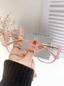 1 Pair Cat Eye Dual-Tone Rimmed Eyeglasses For Women, Daily Wear - Red Gold - View 8