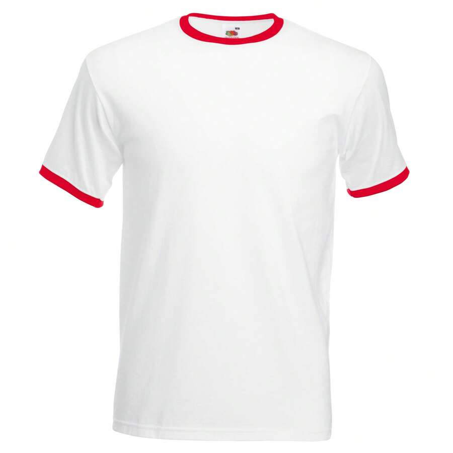 Fruit Of The Loom Mens Ringer Short Sleeve T-Shirt - Blanco/Rojo - Ver 1
