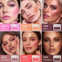 Paleta de rubor mate en relieve de 2 piezas con brocha, de larga duración, altamente pigmentada, multiusos, color rosa natural, cosméticos - Verde Lima - Ver 5