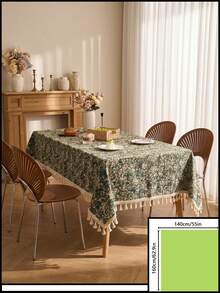 1pc Green Grassland Tablecloth Green Jacquard Natural Tassel Dining Tablecloth Rectangular Coffee Table TV Cabinet Entryway Multi-Functional Cover Suitable For Holiday Gatherings Birthday Parties Wedding Banquets Dining Table Decoration Restaurant Living Room Decoration Office Coffee Table Mat Home Decoration Room Decoration All Seasons - Green - View 8