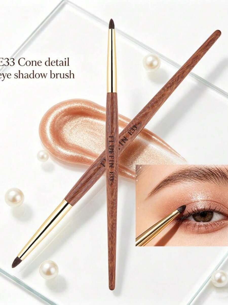 1pc Tapered Detail Eyeshadow Brush, Small Eyeshadow Eyeliner Eye Puff Detail Makeup Brush, Horse Hair Rosewood Copper Tube - Multicolor - View 1