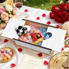 Wooden Bride & Groom Floral Silhouette Wedding Keepsake Box, Heart-Shaped Wooden Storage Box For Photos, Cards, Rings, Elegant Nostalgic Keepsake Gift For Newlyweds, Couples Memory Chest, Romantic Anniversary Treasure Box - View 4
