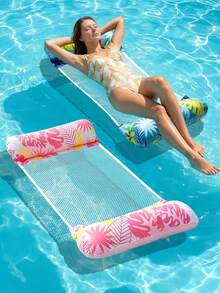 Inflatable Pool Floating Chair, Leaf Print Water Hammock Lounge Chair, Foldable Mesh Pool Floating Lounger, Adult Summer Swimming Pool Lake Beach Relaxation Floating Seat Water Toy - Multicolor - View 1