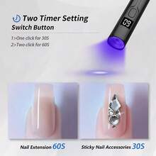 1pc Plastic Handheld UV Nail Lamp With Digital Display Screen, Rechargeable Mini LED Nail Dryer With 30s/60s Timing Modes, Portable Purple Light Curing Flashlight For Nail Extension Glue & Rhinestone Jewelry Fixing DIY Manicure Use - Nail Lamp - View 4