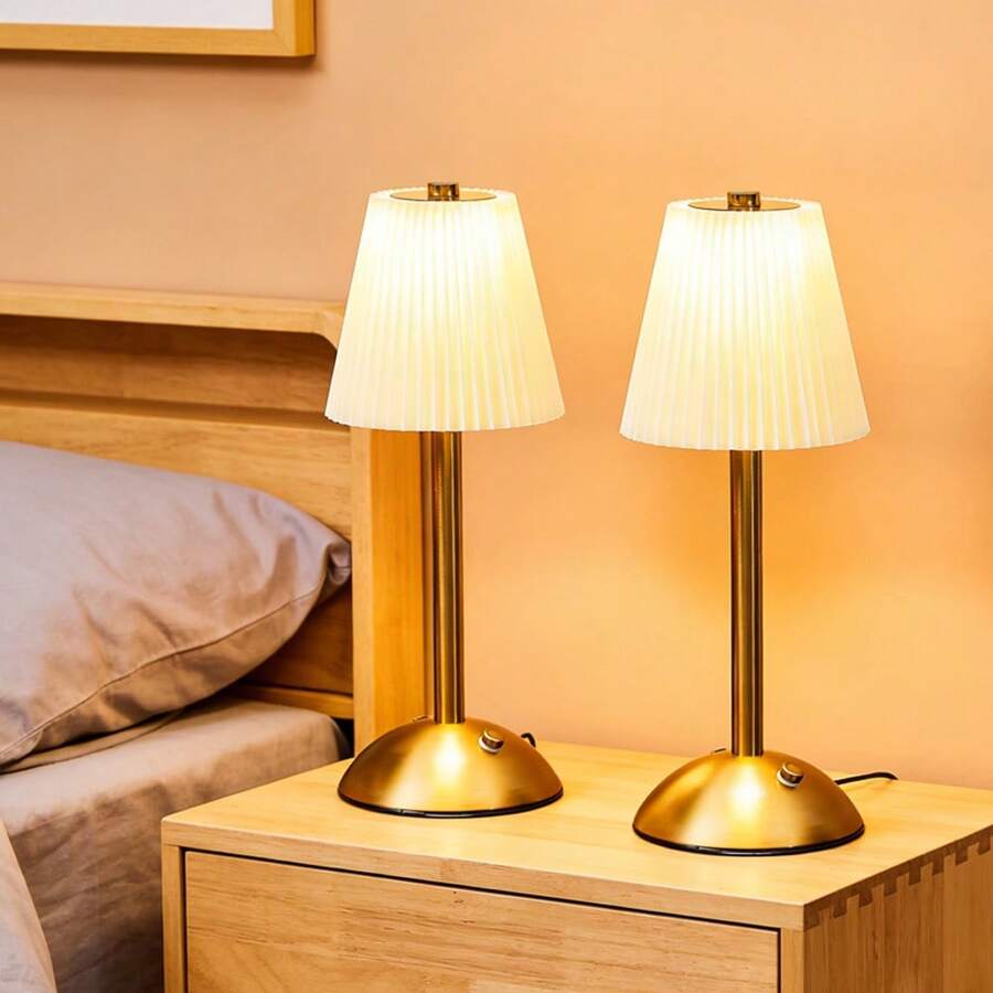 Cordless Table Lamp,Fabric Shade Table Lamps Rechargeable Operated Table Lamp With 3 Color Stepless Dimming & 3 Lighting Modes Touch Control Bedside Lamps - 2PCS - View 1