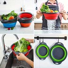 Collapsible Silicone Strainer Basket, Round 23cm Diameter Countertop Vegetable & Fruit Storage Basket, Kitchen Sink Washing, Foldable Portable, Hollow Quick Drainage, Random Color - M - View 2