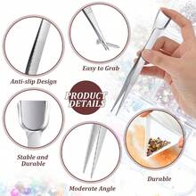 KLONKEE Craft Jewelry Bead & Rhinestone Scoop Set, White Jewelry Scoop Set, 2 Silver Tweezers, Craft Bead Tweezers With Spoon, Triangle Sorting Tray And Silver Handheld Tweezers With Scoop, Rhinestone Tray Set For Pearl & Gemstone Tools, Suitable For Small Bead, Gemstone, Crystal Jewelry Making, Bead Picking Tool Supplies - Multicolor - View 5