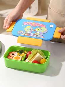 日常家用食物儲存盒 PP材質卡通印花長方形分隔便當盒 青少年便當盒 便攜密封學生餐盒 - 彩色 - 查看 8