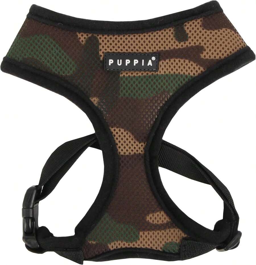 Authentic Puppia Soft Dog Harness, Red - Medium - Blue and White - View 1