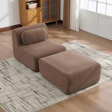 Modular Compression Sofa In Chenille Fabric, Filled With 30D High-Resilience Foam. Easy To Move And Featuring A Non-Slip Base, It Is Ideal For Living Rooms And Other Spaces. Ivory Color. - 駝色 - 查看 6