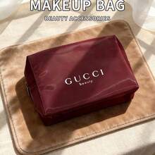 Gucci Burgundy Waterproof Nylon Zipper Large Capacity Cosmetic Storage Bag, Portable Skincare Toiletries Organizer, Travel Commute Business Trip Makeup Touch-Up, Birthday Valentine's Day Luxury Best Friend Gift Makeup Bag - Burgundy - View 7