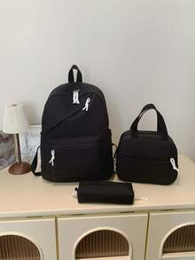 1 Set Back To School Backpack Set - Solid Color Large Capacity Backpack + Lunch Bag + Pencil Case Multi-Piece Set, With Laptop Compartment, Durable Nylon Backpack, With Adjustable Shoulder Straps And Spacious Multi-Pockets - Lightweight Portable Zipper Bag, Suitable For Students/Teenagers/Graduates, Perfect For Outdoor/Travel/Middle School/High School/College, College Essential School Bag - Multicolor - View 16