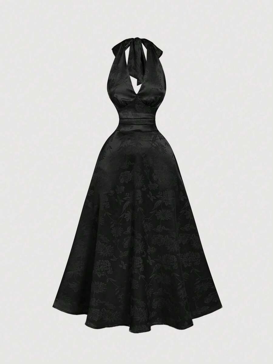 MOD Vestido de mujer con estampado de porcelana azul y blanco vintage, vestido largo de flores azules, vestidos de otoño, vestido de brunch, vestido de cue - Negro - Ver 1