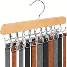 14-Hook Solid Wood Wardrobe Belt Rack, Multi-Functional Multi-Layer Leather Belt & Tie Storage Hanger, Space-Saving Closet Organizer For Belts, Ties, Hats And Clothes, Home Storage Essential, Solid Wood Multi-Hook Pants Rack, Strong Load-Bearing, Metal Hanging Skirt & Pants Hook Rack - Multicolor - View 1