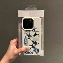 Funda para Teléfono: Funda con diseño de orca, concha y tabla de surf, adecuada para iPhone 16 Pro Max/14/16 Plus/15/13 Pro/12/11, cubierta protectora a prueba de caídas, diseño elegante. - Blanco antiguo - Ver 3