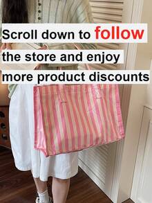 Large Capacity Transparent Jelly Bag With Material Handle, Letter Pattern Decoration, Waterproof Korean Style Unisex Bag, Women's Casual Handbag, Black Minimalist Shoulder Bag, Japanese Casual Style, Suitable For Students, Fitness, Yoga And Travel, Mom Bag, Minimalist Star Design, Crepe Paper Material, Composite Paper - Pink - View 2