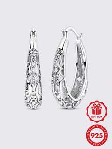 1 Pair Original 925 Sterling Silver Vintage Floral Vine Hollow Pattern Earrings, Classic Simple Elegant Jewelry Gift For Women - Silver - View 8