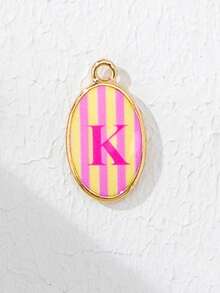 1 pieza Dijes de Letras Iniciales para Hacer Joyas DIY, Colgantes de Alfabeto Ovalados con Esmalte Dorado y Rayas de Colores, Dijes Surtidos A-Z para Pulseras y Collares - Multicolor - Ver 25