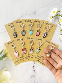 10 Sets Fun Little Owl Keychains, Cute Owl Keychains With German Lucky Owl Cards, Bag Charms, Shoe Charms, Perfect For Halloween/Thanksgiving, Best Gift For Lovers/Best Friends, Positive Little Gifts, Thanksgiving/Halloween Lucky Little Gifts - Multicolor - View 8