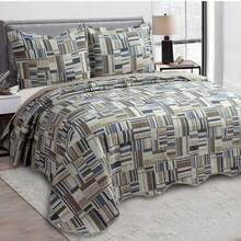 3-Piece Set: Double-Sided Queen Bedspread, Patchwork Quilt, Ultra Patch - 摩納哥 - 查看 1