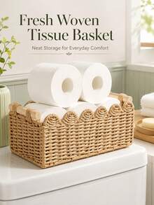 Sleek Woven Storage Basket With Scalloped Edges Heavy-Duty Toilet Paper Holder For Renters Elegant Towel Holder Ideal For Living Room Coffee Table To Hold Apples Neckalce Holder Decorative Desktop Box Bathroom Storage Home Organize Items - C-Wood Color - View 2