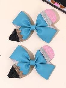 2/6pcs Back To School Hair Clips,Cute Glitter Pencil Bow,Colorful Bow Hair Pins,Teacher's Day,School Stuff,Hair Accessories Gift For Girls Teens Daily Wear - Multicolor - View 10