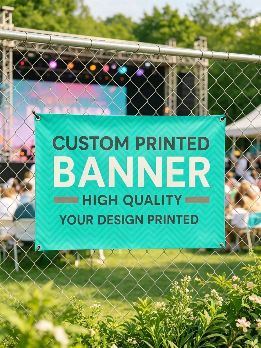1pc Custom Printed Vinyl Banner With Grommets, Personalized Outdoor Banner, Weather-Resistant Advertising Sign, Custom Logo Or Text Banner, Event Promotion Display, Commercial Marketing Banner, Birthday Party Holiday Decoration, Durable Waterproof Banner - Multicolor - View 1