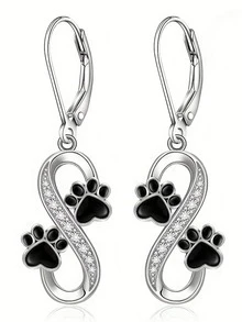 1 Pair Cubic Zirconia Elegant Dog Paw Print Earrings For Teens, Suitable For Daily Decoration, Party Jewelry Or Birthday Gift - 1# - View 2