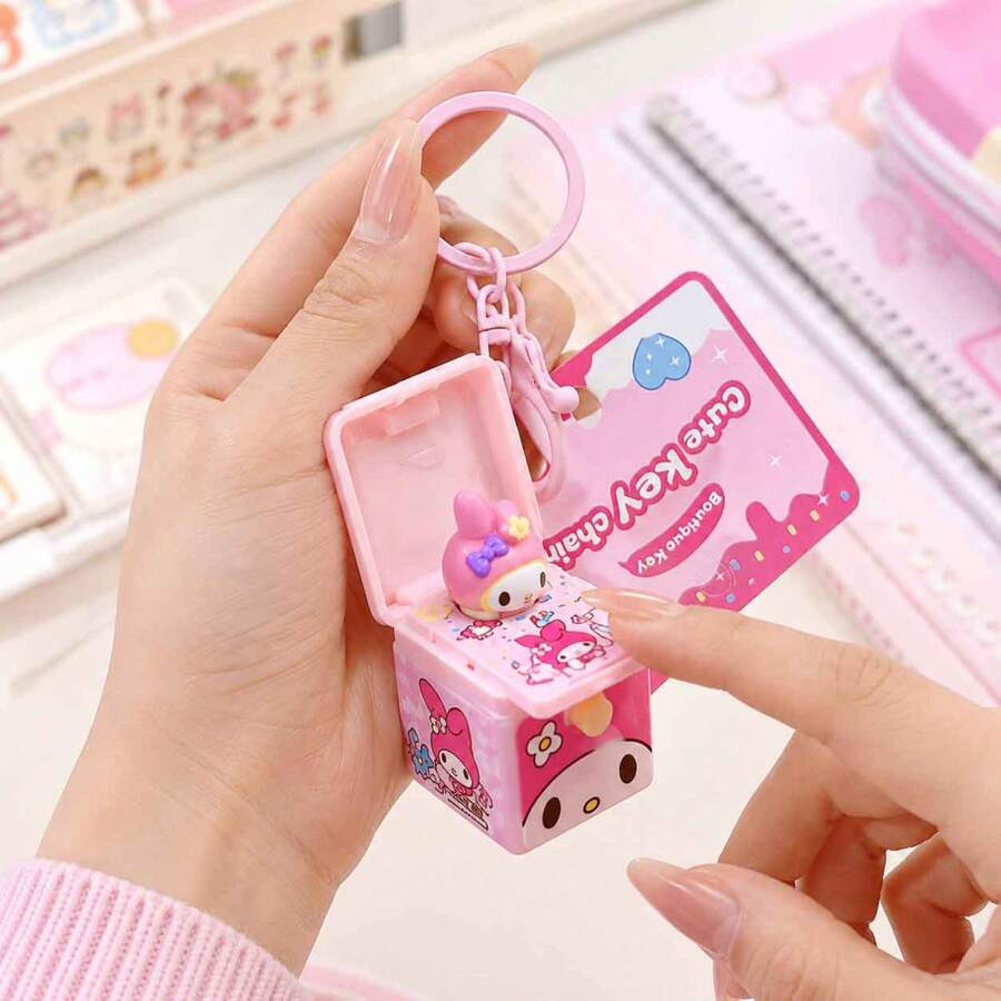 MINISO Sanrio My Melody 可愛盒裝鑰匙圈,可愛角色迷你公仔包飾吊飾,翻蓋設計附鑰匙環,後背包手提包配件,返校禮物 - 樣式 1 - 查看 1
