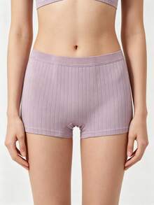 3pcs Women's Solid Color Mid-Waist Boxer Briefs, Elegant Comfortable Women's Boxer Briefs, Daily Casual Fashion Textured Underwear, Suitable For Back To School, Halloween, Christmas Party, Asian Size Runs Small, Recommend Buying One Size Up - Multicolor - View 2