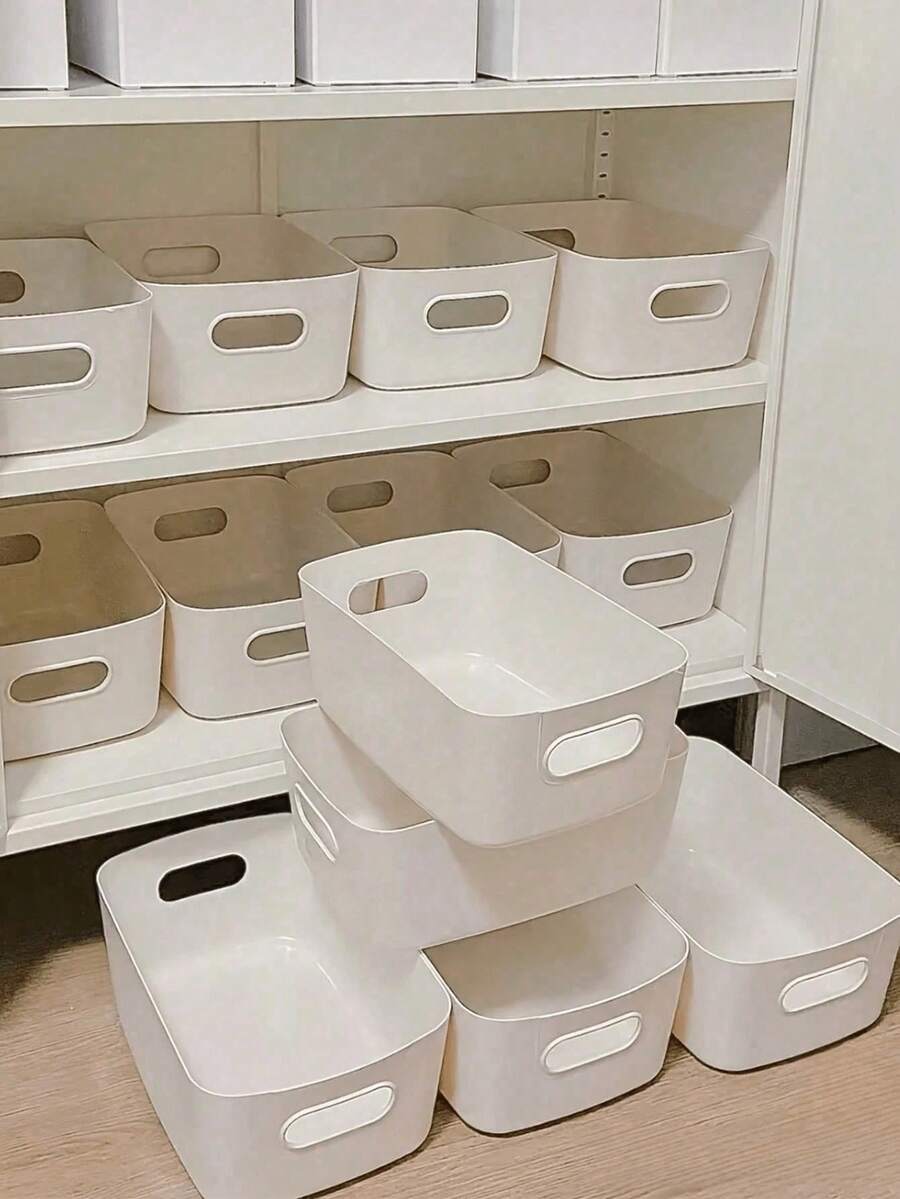 10/7/1pc Stackable Plastic Storage Box With Handle, Suitable For Office, Home, Wardrobe; 5pcs/2pcs Multi-Functional Storage Baskets, Durable Containers For Socks, Underwear, Stationery, Cosmetics; Space-Saving Drawer-Style Storage Box