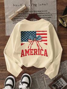 Tween Girl 1pc Printed Long Sleeve T-Shirt, Suitable For Tween GirlsAutumn/Winter Top, Young Student Children's Clothing, Suitable For Outerwear And Layering - Apricot - View 3