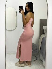 Gringa Set: Long Skirt And Strapless Cropped Top - Rusty Rose - View 2
