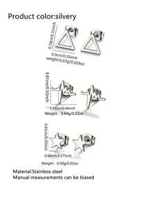 VceTd 2 Pairs/3 Pairs/5 Pairs Set Minimalist Fashion Cute Mini Style Triangle/Heartbeat/Water Cup/Five-Pointed Star/Heart Lock Design Stainless Steel Women's Earrings Set Suitable For Women's Daily Wear/Party/Evening/Date/Wedding/Holiday Gift For Friends - Silver - View 19