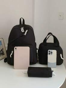1 Set Back To School Backpack Set - Solid Color Large Capacity Backpack + Lunch Bag + Pencil Case Multi-Piece Set, With Laptop Compartment, Durable Nylon Backpack, With Adjustable Shoulder Straps And Spacious Multi-Pockets - Lightweight Portable Zipper Bag, Suitable For Students/Teenagers/Graduates, Perfect For Outdoor/Travel/Middle School/High School/College, College Essential School Bag - Multicolor - View 3