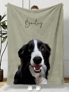 Customized Pet Photo Portrait Blanket: Personalized Flannel Dog/Cat Mom Gift - Multicolor - View 1