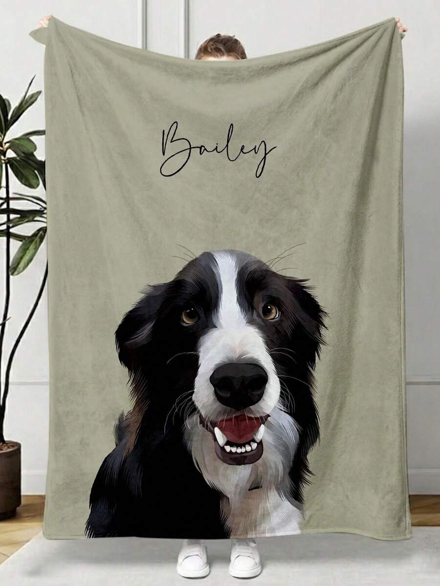 Customized Pet Photo Portrait Blanket: Personalized Flannel Dog/Cat Mom Gift - Multicolor - View 1